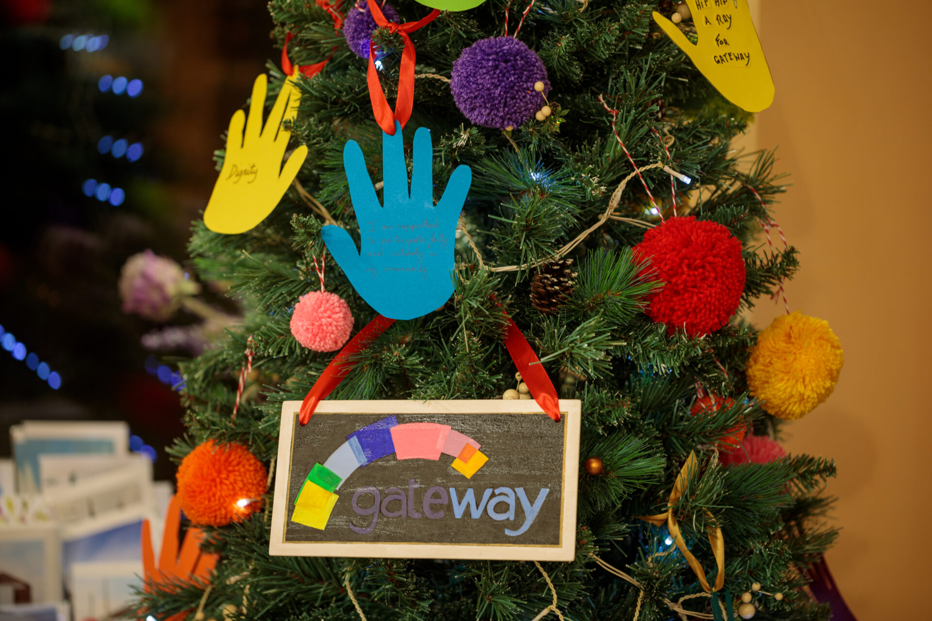 Close up of decorations on a Christmas tree