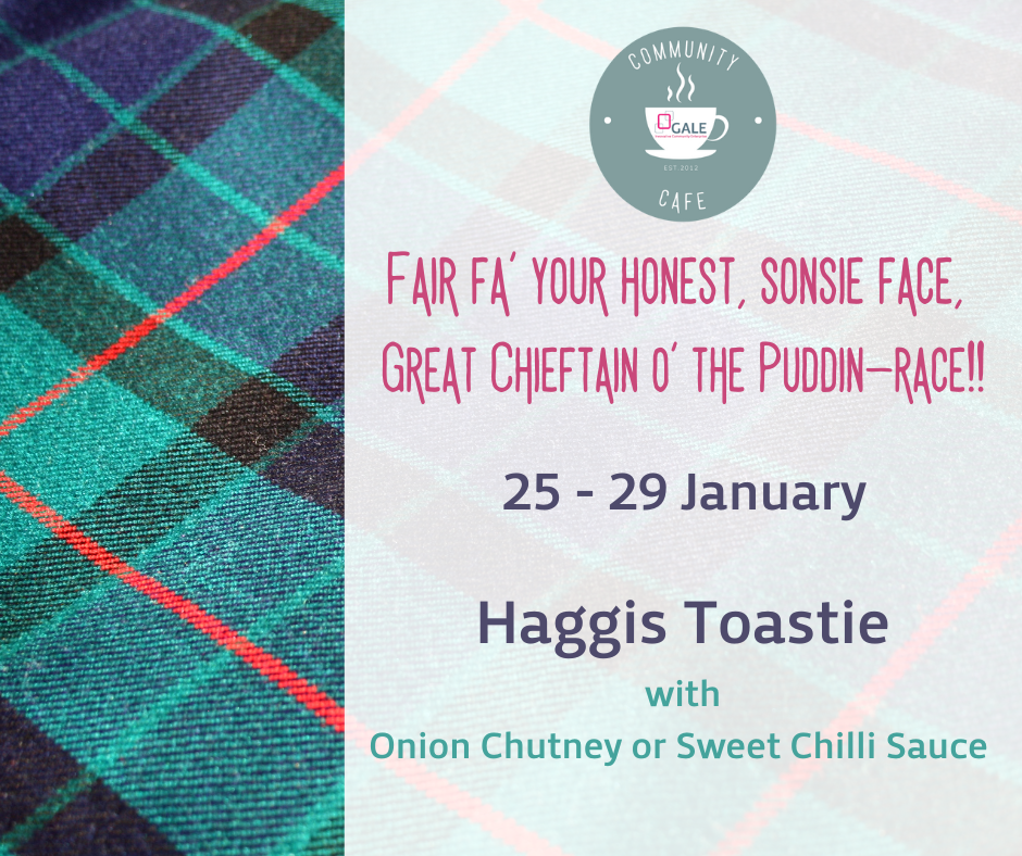 Image with the details of a cafe special of haggis Toastie