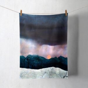 Strawberry Moonrise over Cuillins Skye Cotton Tea Towel
