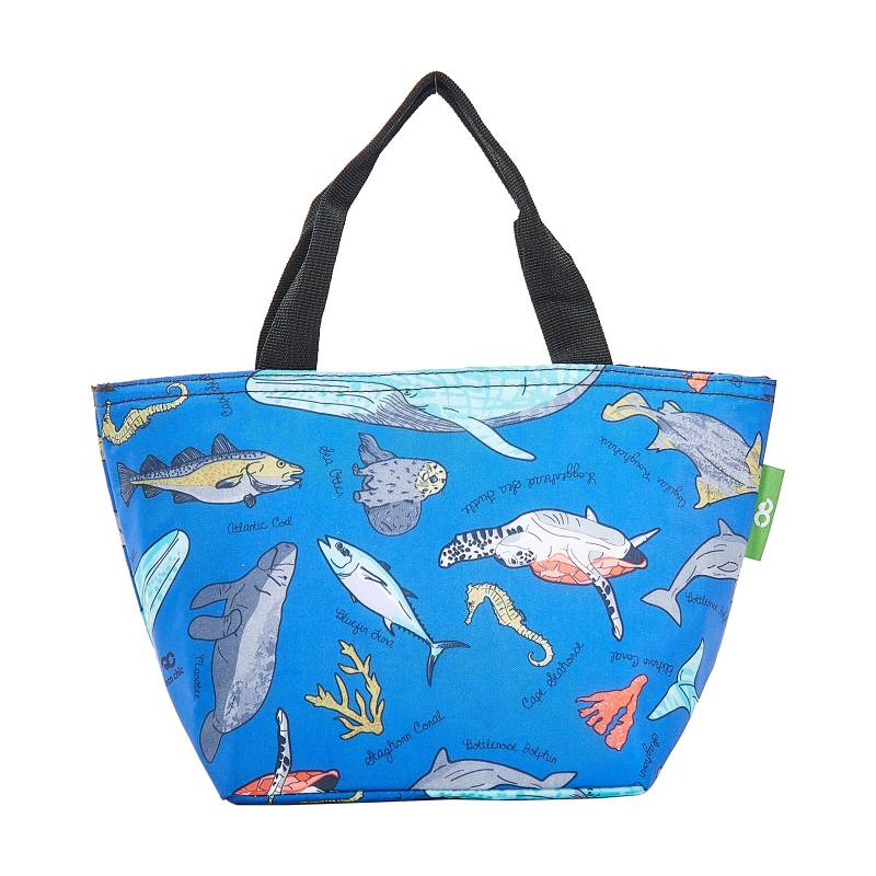 Eco Chic Lightweight Foldable Lunch Bag Blue Sea Creatures