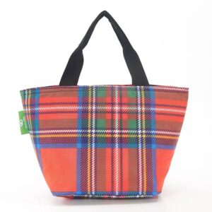 Eco Chic Lightweight Foldable Lunch Bag Red Tartan