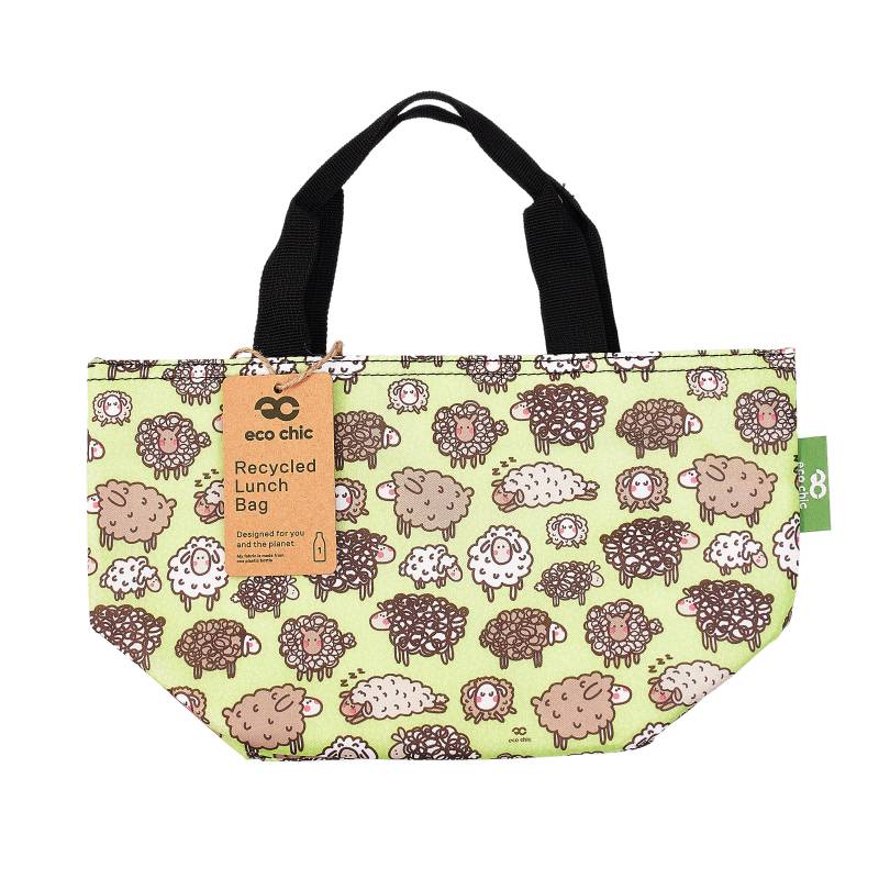 Eco Chic Lightweight Foldable Lunch Bag Green Cute Sheep