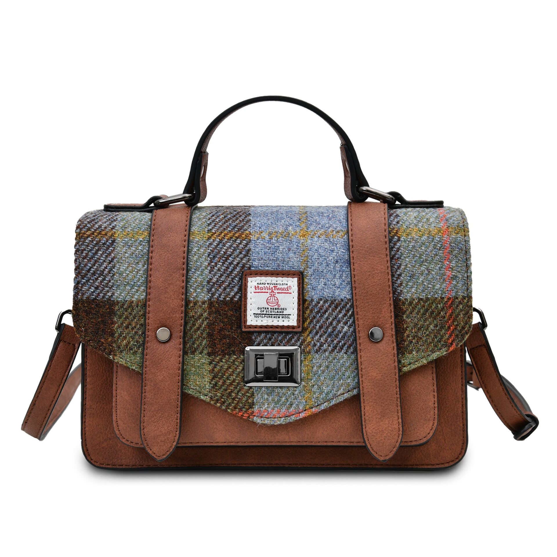 The Medium Satchel - Chestnut and Blue Tartan