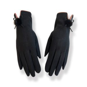 Couthie Plain Black Gloves with Pom Pom 2