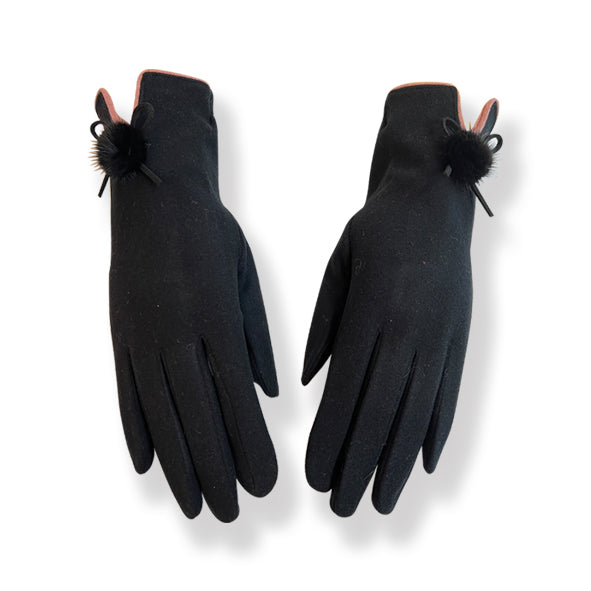Couthie Plain Black Gloves with Pom Pom 2