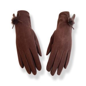 Couthie Plain Dark Coffee Gloves with Pom Pom