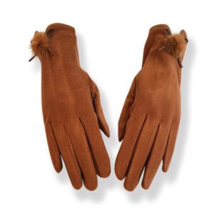 Couthie Plain Brown Gloves with Pom Pom