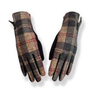 Couthie Coffee Check Gloves with Button