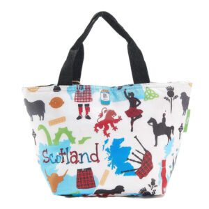 Eco Chic Lightweight Foldable Lunch Bag White Scottish Montage